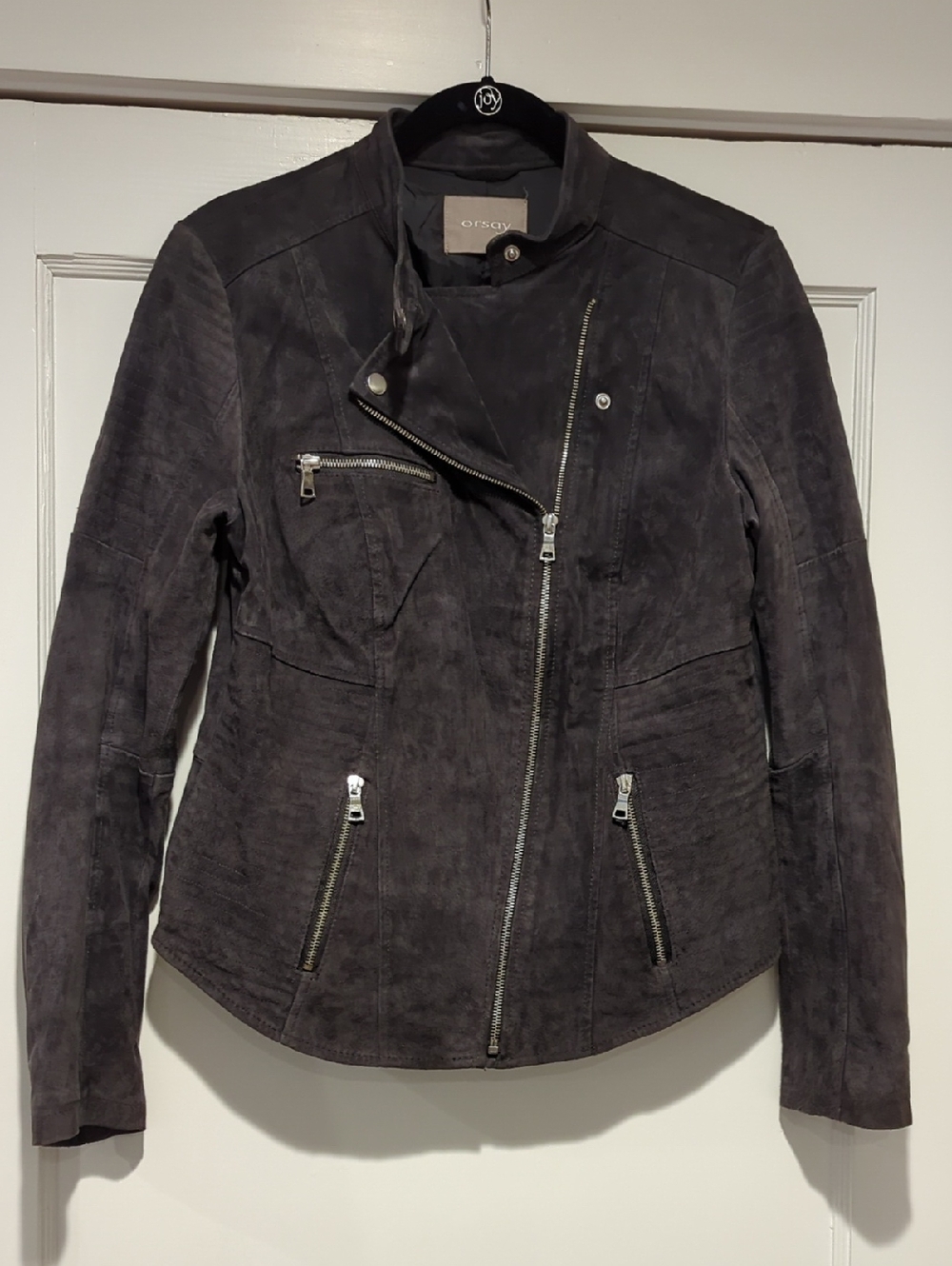 Orsay Dark Gray Suede Lined Moto Style Jacket Women's Size 40